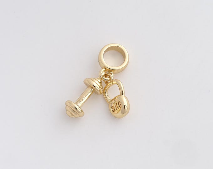 18K Gold Filled Dumbbell Charm, Barbell Pendant,Sports Necklace Charm, DIY Jewelry Supplies, 23.4x9.5x7.7mm