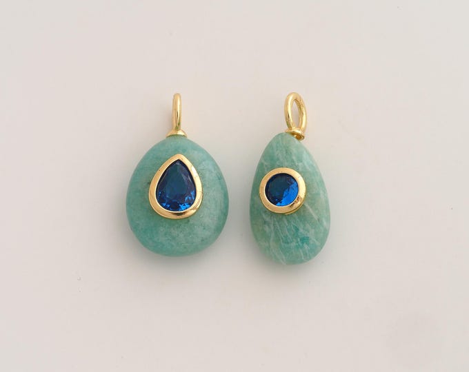 18K Gold Filled Natural Stone Charm,Energy Stone Pendant,Water Drop Stone Pendant ,DIY Jewelry Supplies,Big 24.8x15x8.7mm Small 26x12x8mm