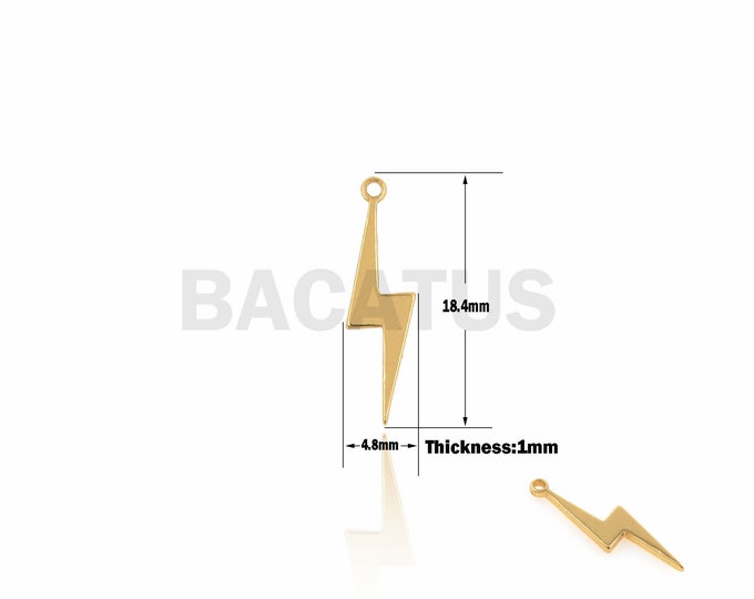 1PCS 18K Gold-Plated Lightning-Shaped Pendant, Lightning Discovery Pendant, Lightning Pendant, Lightning Charm 18.4×4.8×1mm