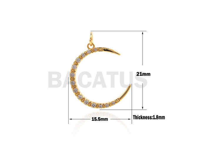 1PCS CZ Micro-Pave Crescent Pendant, Moon Necklace, Moon Charm, Crescent Pendant, Suitable For Jewelry Making Supplies 21x15.5x1.8mm