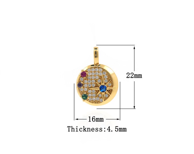 18K Gold Filled Star pendant,Gold Dainty Round Charms,Star Charm Bracelet Necklace for DIY Jewelry Making Supply