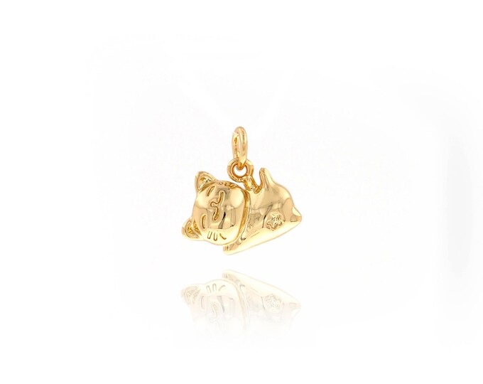 18K Gold Filled Cat Pendant,MicroPaved CZ Cat Charms,Animal Necklace for DIY Jewelry Making Supplies,13.5x13x4.8mm