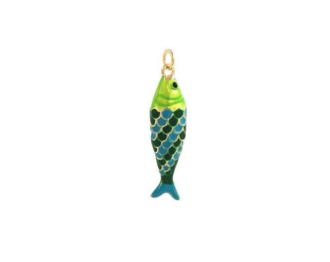 Enamel Fish Pendant,18K Gold Filled Marine Life Necklace, Fish Pendant, DIY jewelry Making Accessories,36x9x7mm
