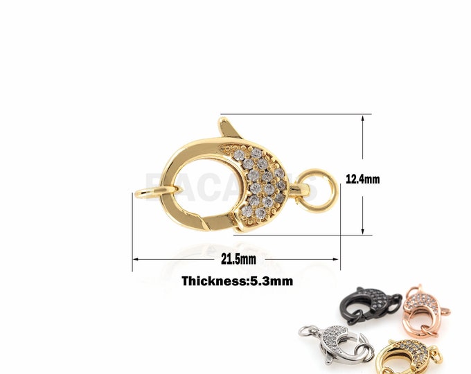 18K Filled Gold Oval Lobster Clasp, Micro-Pave Jewelry Clasp Bracelet Clasp, Suitable For Jewelry Making Supplies 12.4x25.5x5.3mm