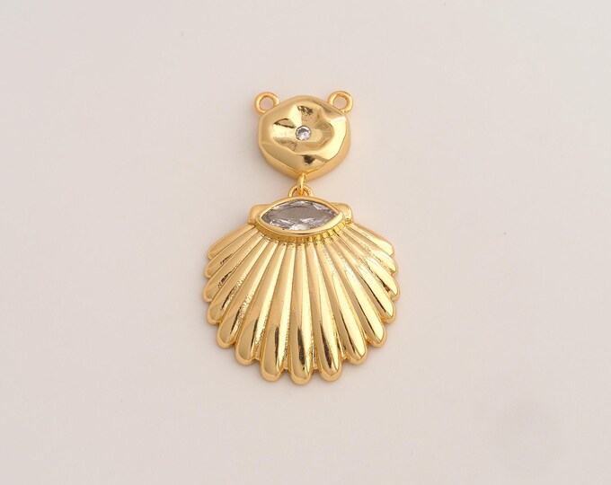 18K Gold Filled Shell Charm,Dainty Oyster Pendant,CZ Shell Pendant ,DIY Jewelry Supplies,39.3x24.6x4.5mm