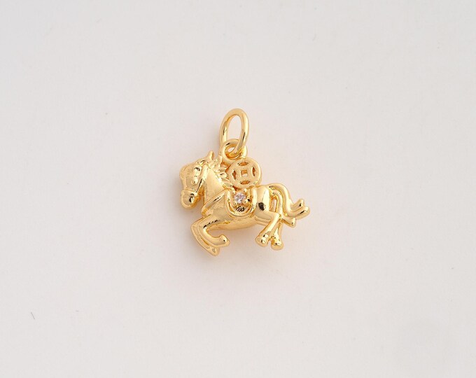18K Gold Filled Horse Charm,Dainty Animal Pendant,CZ Horse Pendant ,DIY Jewelry Supplies,18.4x16x6.5mm