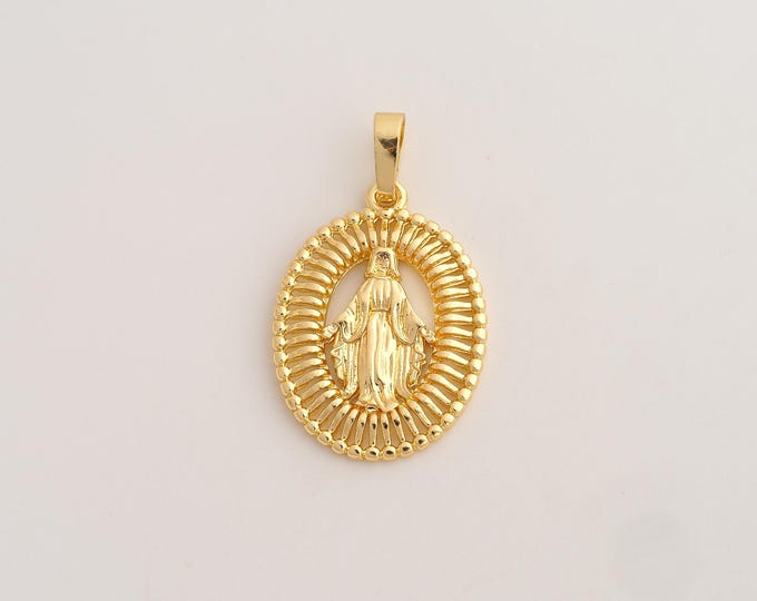 18K Gold Filled Virgin Mary Charm,Dainty Religious Pendant,Catholic Pendant ,DIY Jewelry Supplies,32.5x18.7x2.2mm