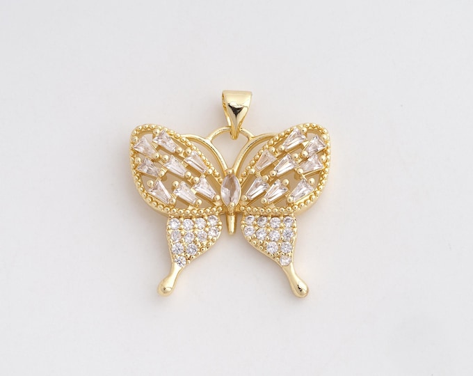 18K Gold Filled Butterfly Pendant,Dainty Butterfly Charms,Butterfly Charm Bracelet Necklace for DIY Jewelry Making Supply,26.8x25.5x4.8mm
