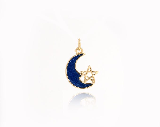 18K Gold Filled Moon Pendant,Gold Dainty Star Charms,Enamel Moon Charm Bracelet Necklace for DIY Jewelry Making Supply,20x13x1.6mm