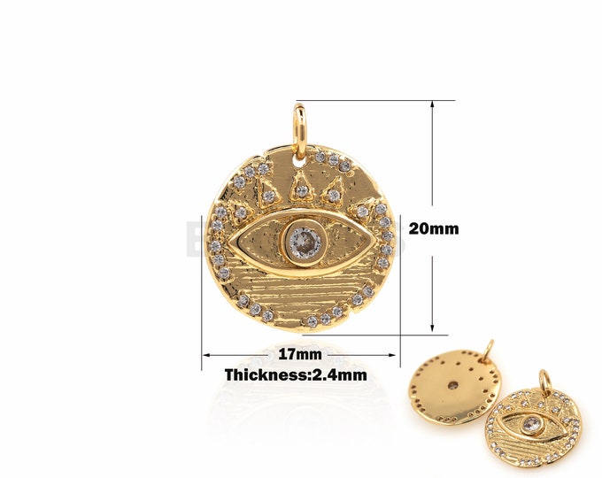 1PCS Devil's Eye Pendant Round Charm Suitable for Bracelets, Necklaces, Jewelry Products Turkish Eye Jewelry 18K Gold Filled 20x17x2.4mm