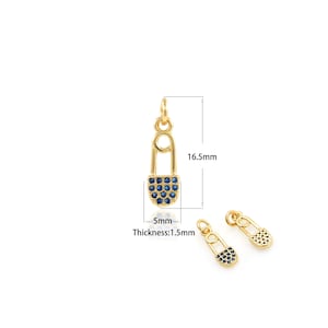 1 STK Zirkonia Sicherheitsnadel, Gold Sicherheitsnadel Verstärkung Zirkon Pin Schmuck DIY Dunkelblau Halskette Herstellung Zubehör 4,8x16,5x1,4mm