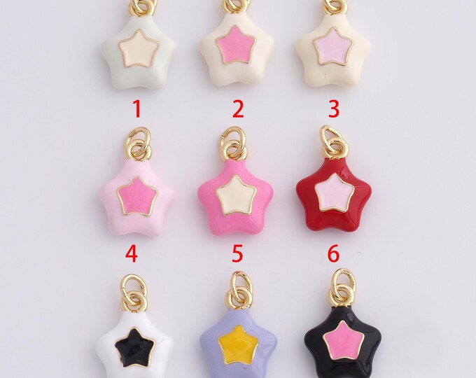 18K Gold Filled Enamel Star Pendant Pentagram Charms,Flower Charms,DIY Jewelry Making,17.7x11.3x4.2mm