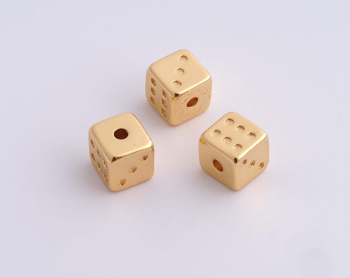 18K Gold Filled Dice Spacer Beads,Gold Polyhedron Beads, Square Beads DIY Bracelet Necklace Earrings Jewelry Making,7.6x7.2mm