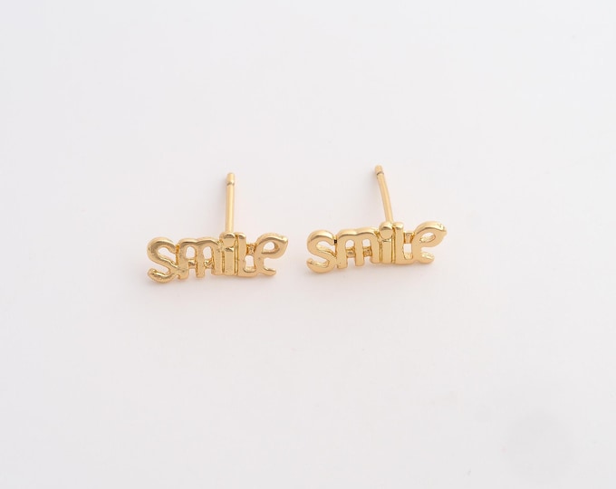 SMILE Stud Earrings,18K Gold Filled Letter Stud Earrings,Dainty Stud Earrings, Gift for Her,14x5mm
