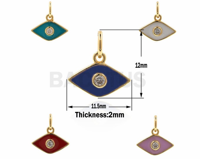 Blue eye Enamel  Pendant,CZ eye Religious Stone,Eye Jewelry 11.5x12x2mm 1PCS