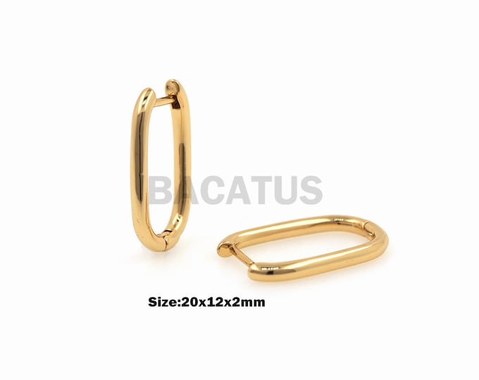 1Pair U-Shaped Earrings Gold Hoop Earrings Thick Minimalist Hoop U-Shaped Thick Earrings Rectangular Smooth Earrings 20x12x2mm