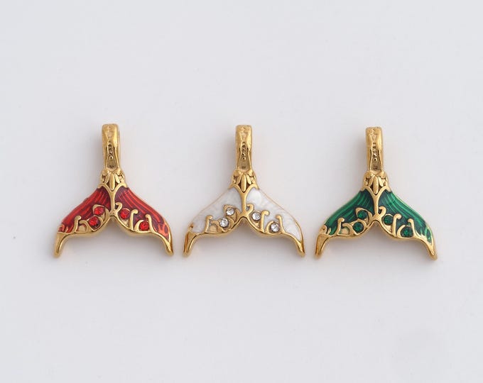 Stainless Steel Fishtail Pendant,Fishtail Charms,Enamel Fishtail Charm Bracelet Necklace for DIY Jewelry Making Supply,17.8x16x4.2mm