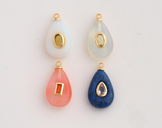 18K Gold Filled Natural Stone Charm,Dainty Energy Stone Pendant,Water Drop Stone Pendant ,DIY Jewelry Supplies,18.6x10x5.5mm