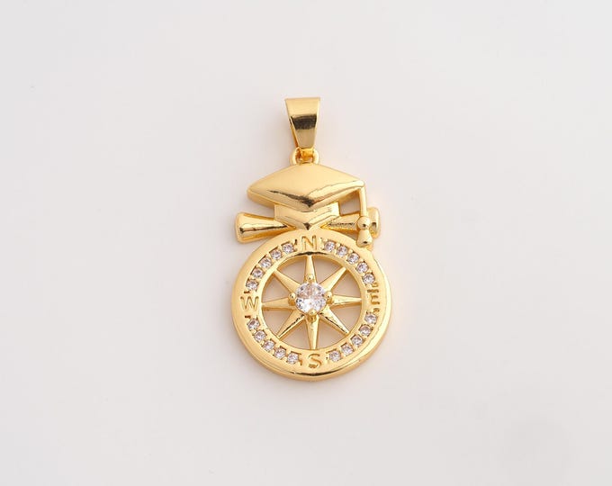 18K Gold Filled Doctoral Cap Charm,Dainty Diploma Scroll Pendant,CZ Doctoral Cap Pendant ,DIY Jewelry Supplies,33x17.8x3.2mm