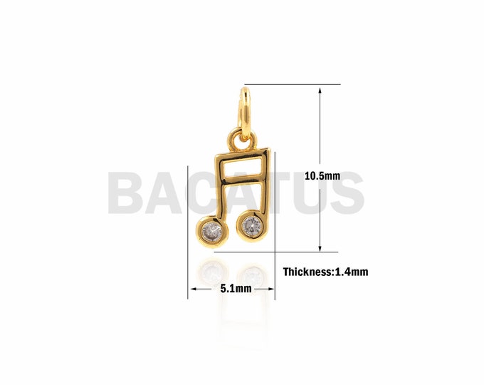 1PCS Music Symbol Pendant, CZ Musical Note Pendant, Musical Note Necklace, Musical Charm, Suitable For Jewelry Making Supplies 10.5x5x1.4mm