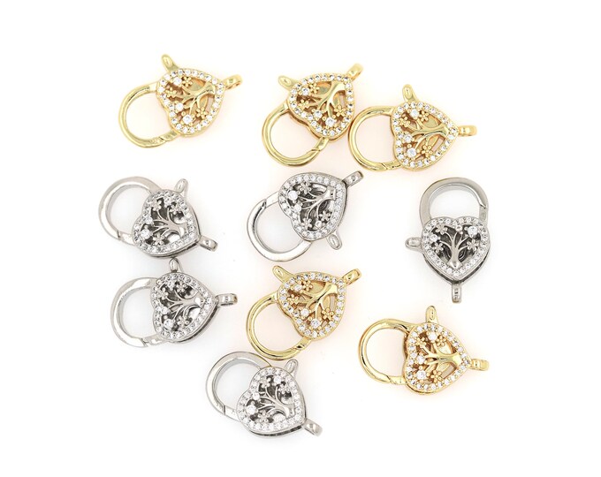 18K Gold Filledl Snap Clasp,Gold Dainty Heart Clasp,Tree of Life Clasp Bracelet Necklace for DIY Jewelry Making Supply