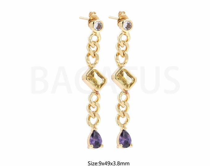 1Pair Colorful Zircon Gold Circles Colorful Zircon Tassel Earrings Ladies Fashion Jewelry Round Lever Back Earrings 9x49x3.8mm