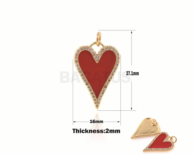1PCS Enamel Heart-Shaped Necklace, Heart-Shaped Pendant, CZ Heart-Shaped Charm, Micro-Pave Heart Jewelry  27.1x16x2mm