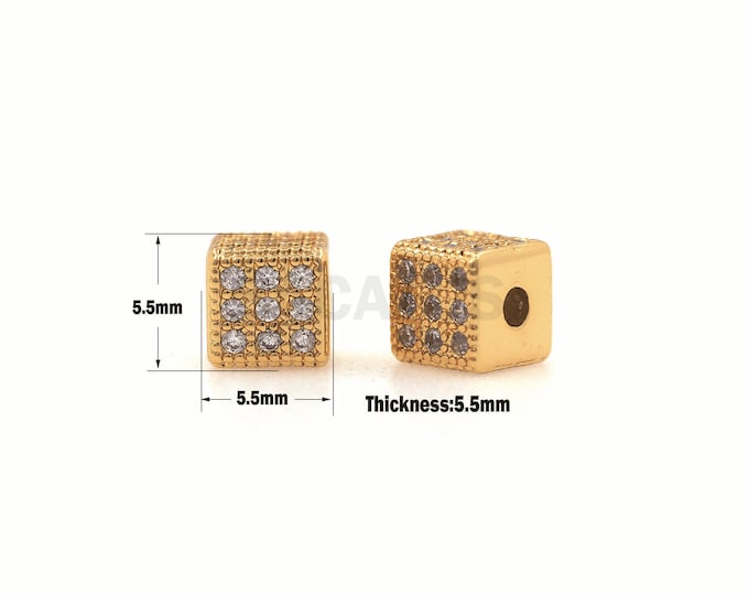 1pcs Micro-Pave Square Beads, Cubic Beads, Three-Dimensional Beads, Square Pendants, Suitable For Jewelry Making Supplies 5.5x5.5x5.5mm