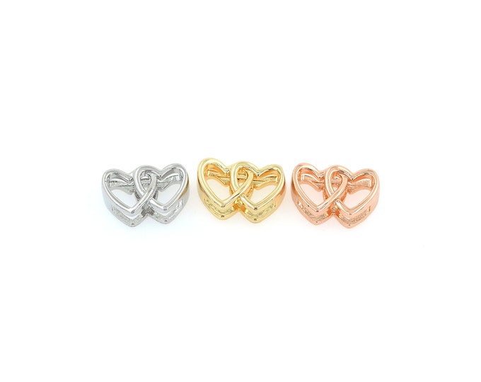18K Gold Filled Double Heart Beads,Gold Heart Beads,Heart Beads DIY Gold Jewelry Making Supply