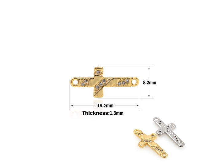 1PCS Cross Connector Stripe Cross Cubic Zirconia Cross Connector, Used for Bracelet Necklace Jewelry Supply  Jewelry Making 8.2x18.2x1.3mm