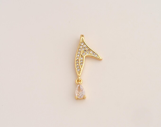 18K Gold Filled Fishtail Charm,Dainty Fishtail Pendant,CZ Fishtail Pendant ,DIY Jewelry Supplies,28.4x11.2x3.4mm
