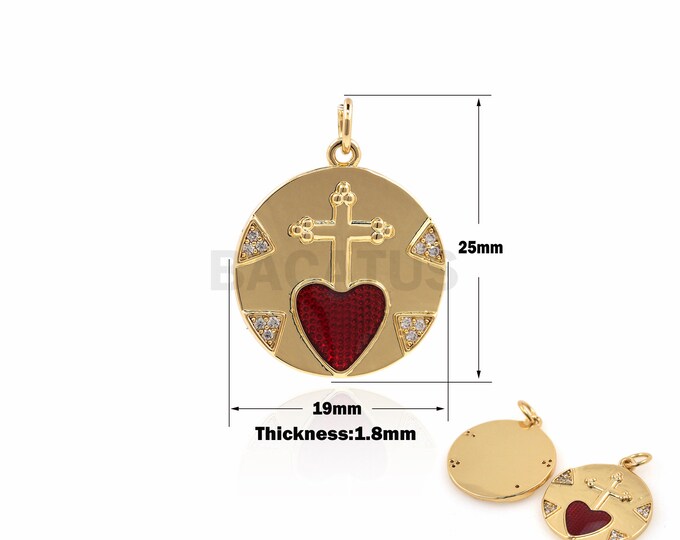 1PCS Round Love Necklace Disc Cross Charm Round Pendant Love Charm Cross Jewelry DIY Making 18K Cubic Zirconia Religious Belief 25x19x1.8mm