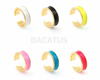 1Pcs Enamel Stacking Ring, Pink Enamel Ring, Black Enamel Ring, White Enamel Ring, Multicolor Enamel ring, 18k Gold-Plated statement