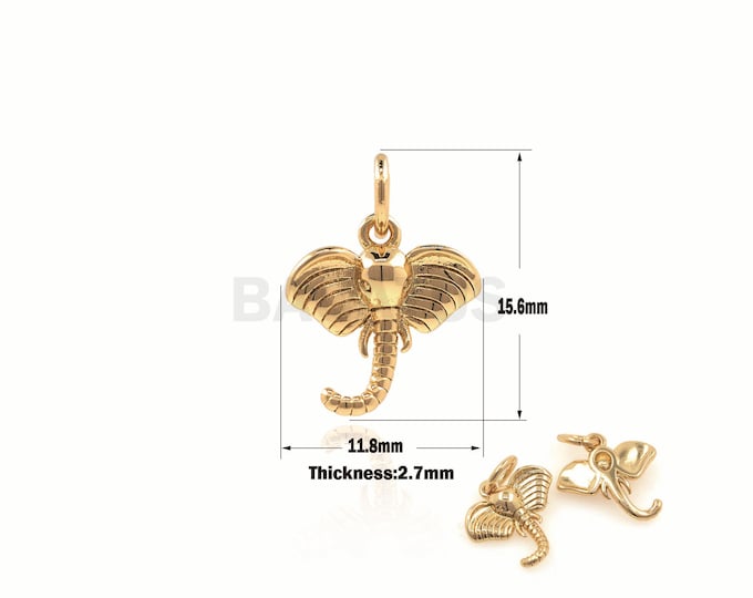 1PCS Elephant Head Pendant, Elephant Necklace, Golden Elephant Charm, Animal Charm, Elephant Jewelry  15.6x11.8x2.7mm