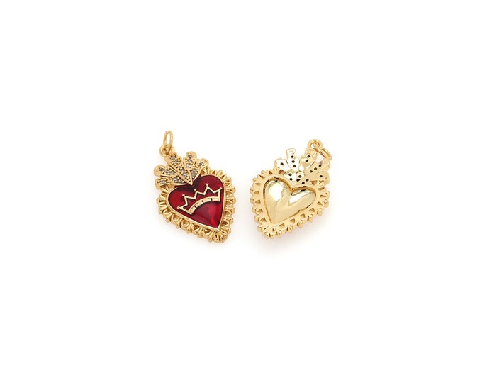 18K Gold Filled Heart Pendant, Gold Dainty Heart Charms,Simple pendant Bracelet Necklace for DIY Jewelry Making Supply