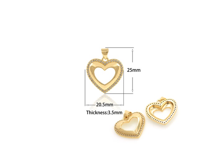 1Pcs Transparent Micro-Pave Hollow Heart Pendant Cubic Zirconia Pendant Suitable for Jewelry Making Supplies Amulet Discovery 20.5x25x3.6mm