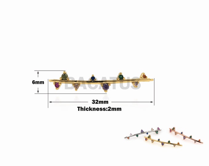 1PCS Stick Connector Branch Charm 18K Gold Filled Cubic Zirconia DIY Necklace Bracelet Making Joint CZ Charm Connector Charm 6x32x2mm