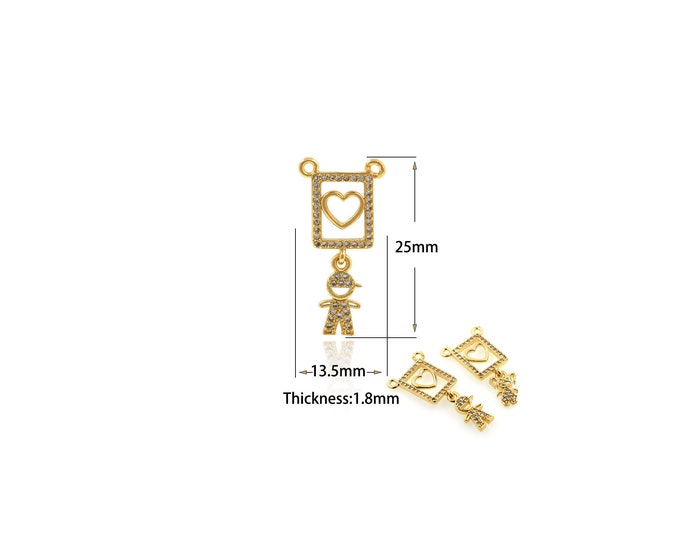 1PCS The Square Girl Connector Is Suitable For Jewelry Making Supplies Accessories Cubic Zirconia Love Boy Necklace Connector 13.5x25x1.8mm