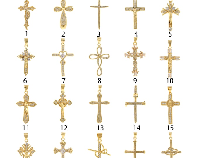 1PCS Micro-Pave Cross Necklace Cross Pendant Men's Necklace Christian Gift Gold Cross Necklace Gift Give Him Baptism Gift Religious Belief