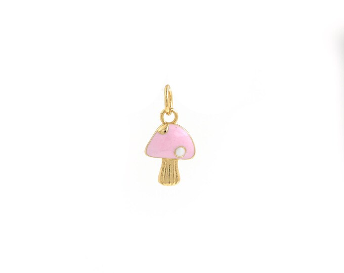 18K Gold Filled Mushroom Pendant,Gold Dainty Mushroom Charms,Enamel Charms,DIY Jewelry Making Supply,16x8.4x1.8mm