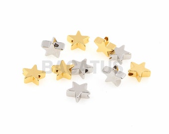Perles d’étoiles en métal 18K, perles d’étoile, perles en forme d’étoile, perles d’étoile de cuivre, perles à cinq pointes 10pcs