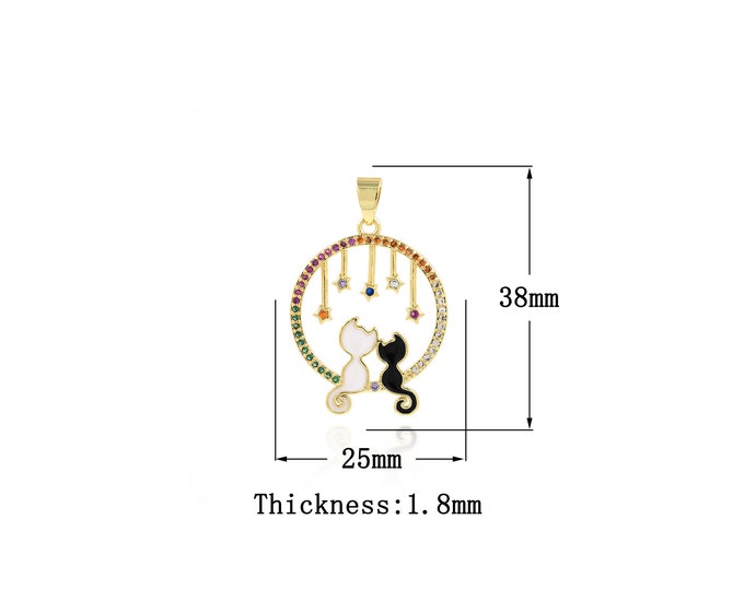 18K Gold Filled Cat Pendant,Gold Dainty CZ Cat Charms,Cat Charm Bracelet Necklace for DIY Jewelry Making Supply