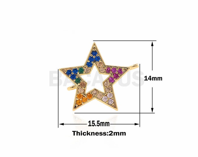 CZ Multi-Color Star Connector,Colorful Star Necklace Charms,Micro Pave Star Pendant 14x15 .5x2mm 1pcs