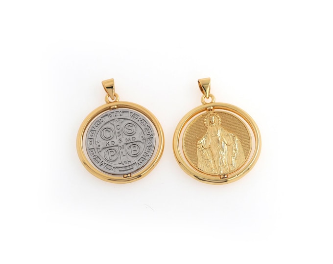 Religious Pendant,18K Gold Filled Round Charm,Marry Mother Pendant,DIY Jewelry Supplies,32.4x25x2.7mm