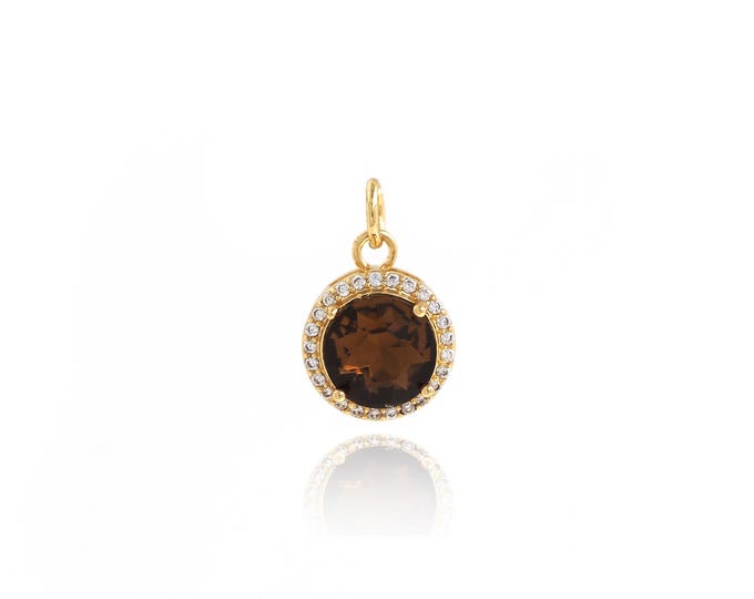 18K Gold Filled Round Pendant,Single Stone Beautiful Single Diamond Bracelet Necklace DIY Jewelry Accessories,16.7x10.7x7.6mm