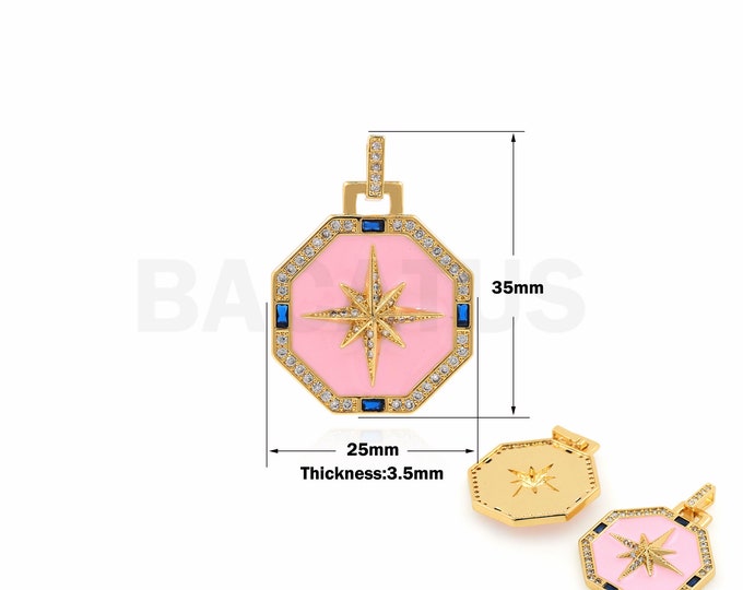 18K Gold Filled North Star Pendant, Micropavé CZ Enamel Charm, Star Pendant, Polygon Necklace, DIY Jewelry Supplies, 35x25x3.5mm