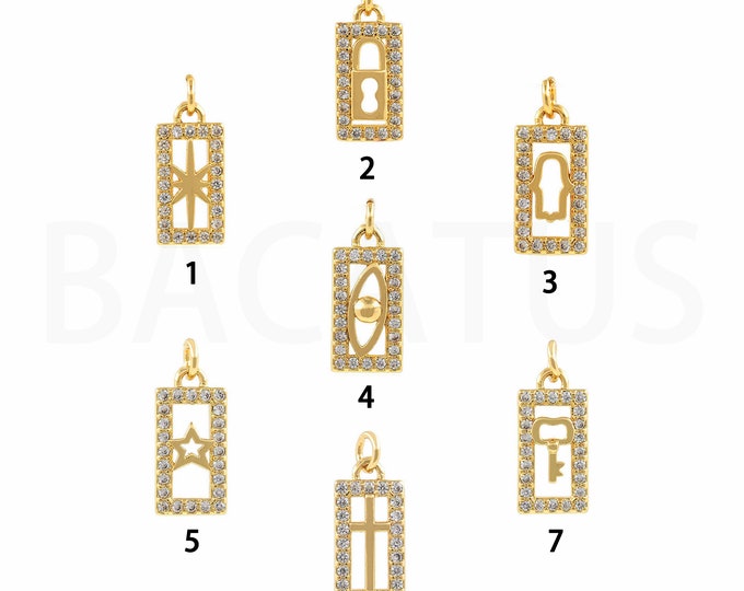 18K Gold Filled Square Pendant,Gold Dainty CZ Square Charms,Square Charm Bracelet Necklace for DIY Jewelry Making Supply