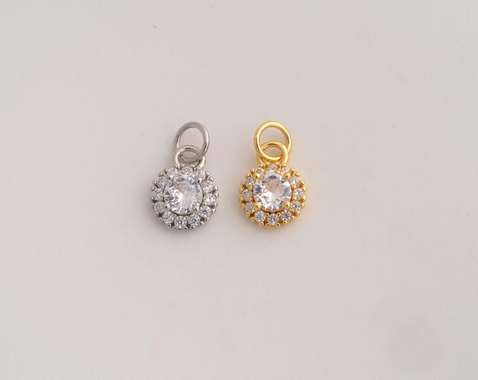 18K Gold Filled Round Charm,Dainty Round Pendant,CZ Round Pendant ,DIY Jewelry Supplies,14.5x8x3.5mm