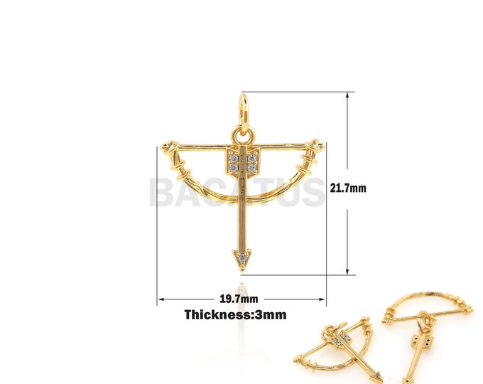 1PCS Bow And Arrow Pendant Shooting Sports Archery Charm Micro-Pave DIY Jewelry Making 18K Gold Filled Arrow Charm 21.2x19.7x3mm