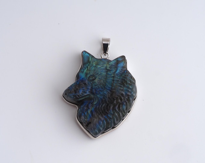Wolf Gemstone Pendant,Animal Natural Stone Charms,Crystal Gemstone Charm DIY Jewelry Making Supply,42.5x29x10.2mm